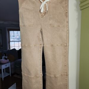 Anniewear Tan Wide-Leg Pants with Drawstring
